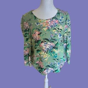LC Lauren Conrad Green Floral Long Sleeve Blouse